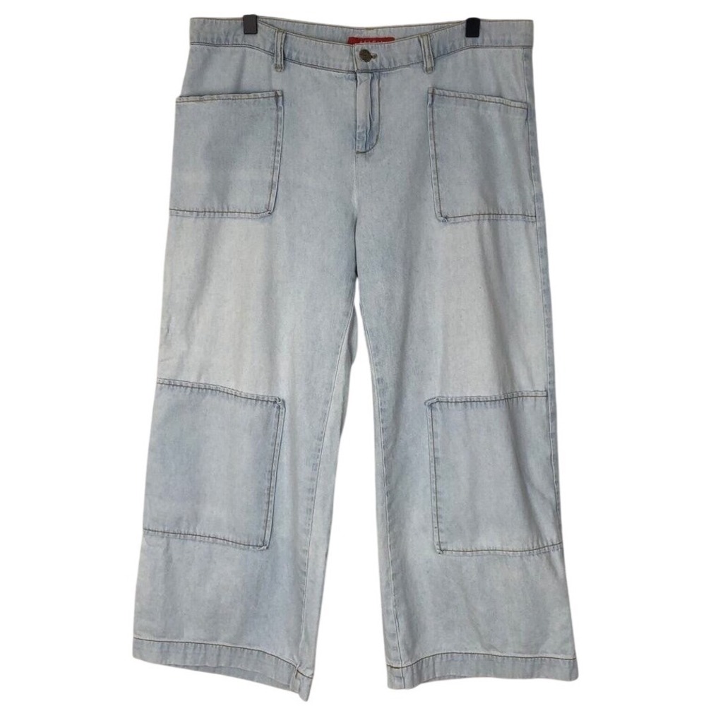 ALLEN by ABS‎ Wide-Leg Cropped Jeans Sz 14 Blue Light Wash Patch Pockets Casual